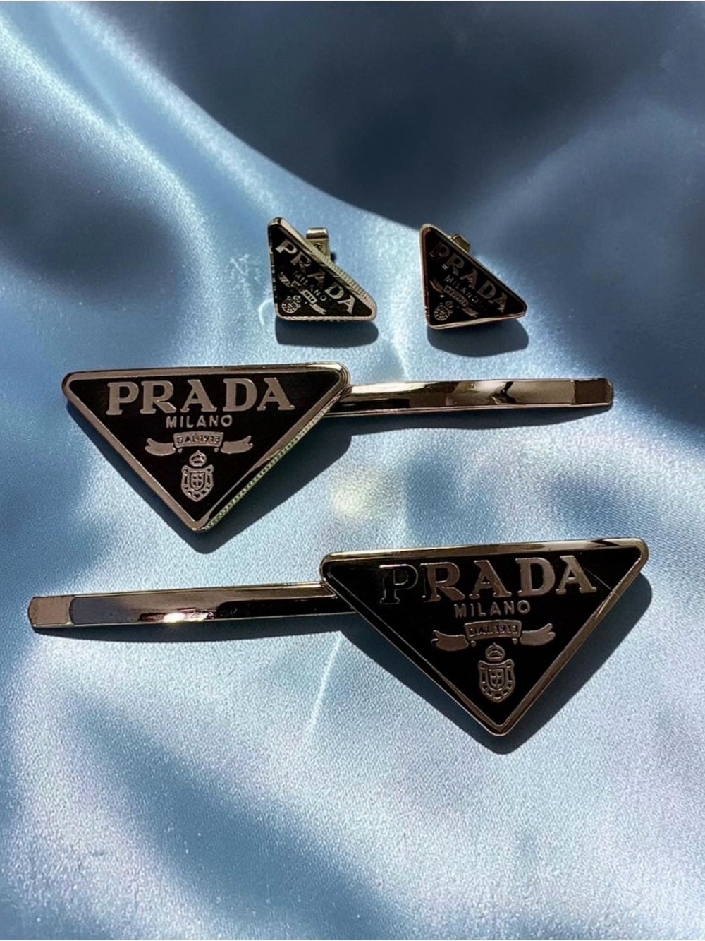 Black & Silver Triangle hair pins & small Stud Earrings Stainless Steel